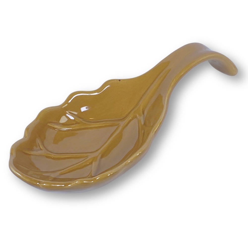 Tabletops Gallery Vintage Gold Painted Leaf Ceramic Spoon Rest Fall Decor
